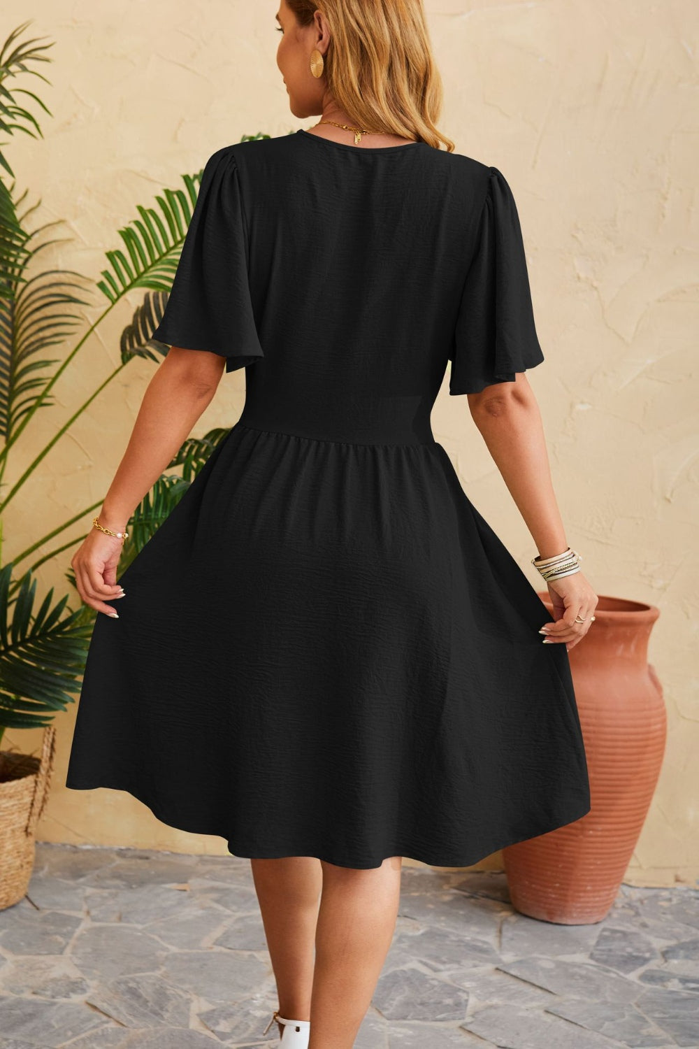 Ruched Surplice Short Sleeve Dress-Angel Casuals