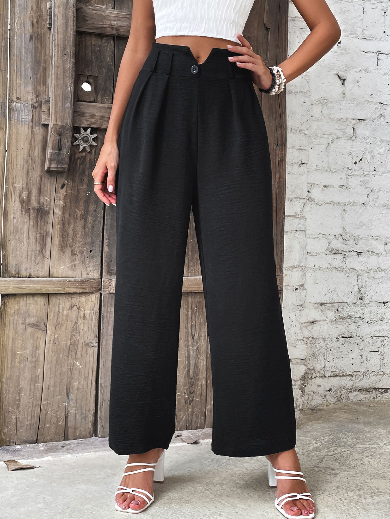 Ruched High Waist Straight Leg Pants-Angel Casuals