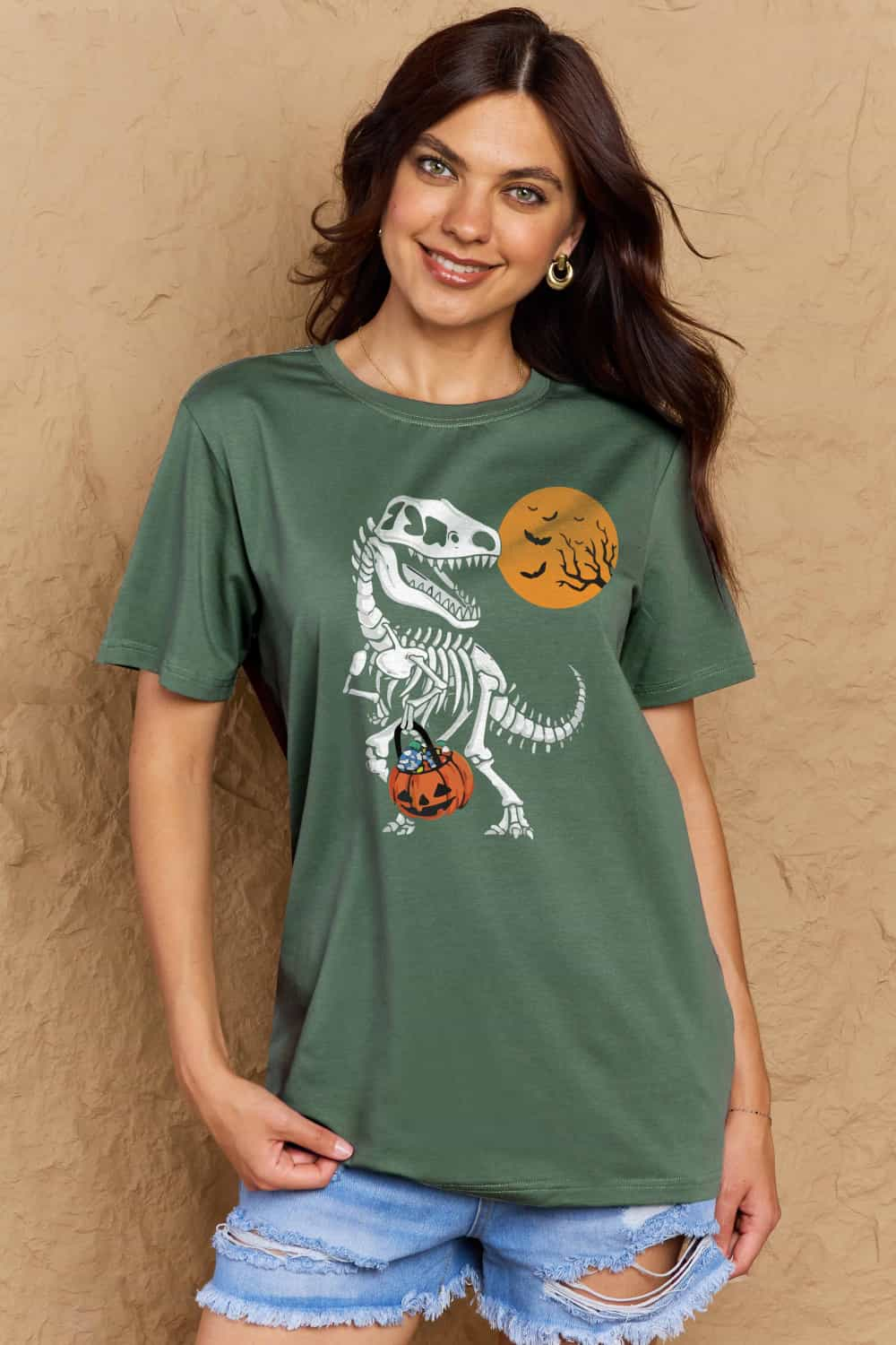 Simply Love Full Size Dinosaur Skeleton Graphic Cotton T-Shirt-Angel Casuals