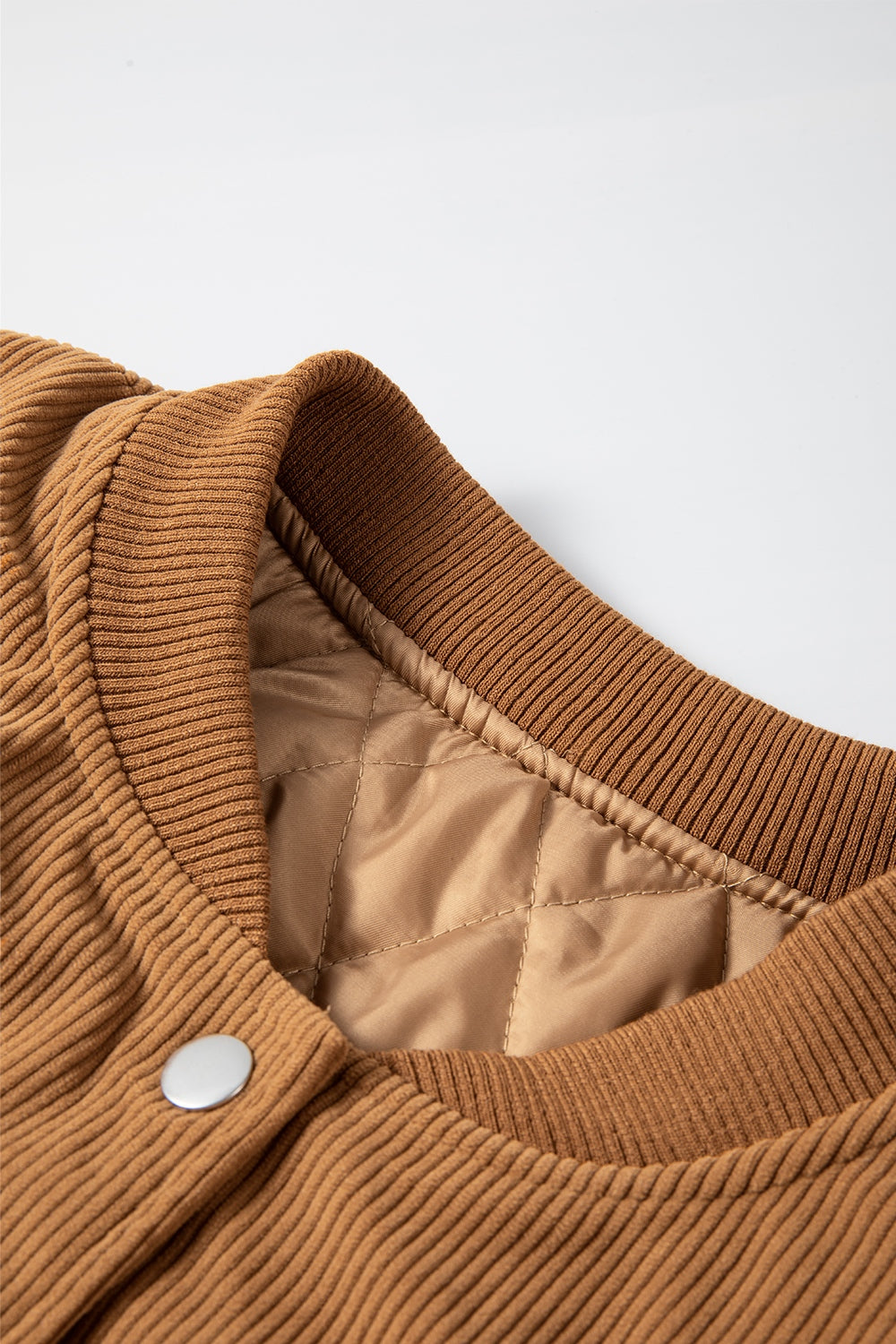 Contrast Baseball Collar Snap Down Long Sleeve Jacket-Angel Casuals