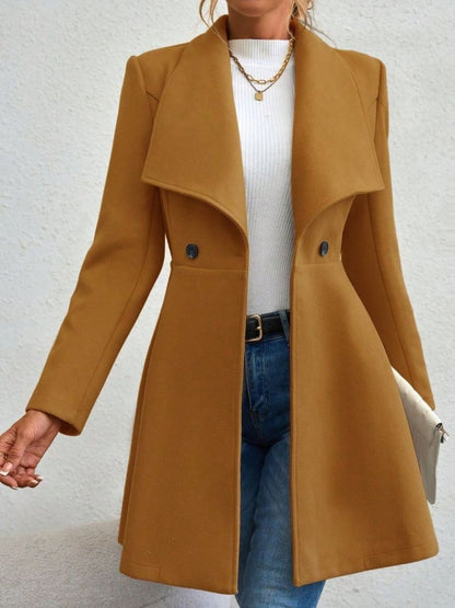 Collared Neck Button Up Long Sleeve Coat-Angel Casuals