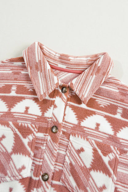 Plus Size Pocketed Printed Collared Neck Jacket-Angel Casuals