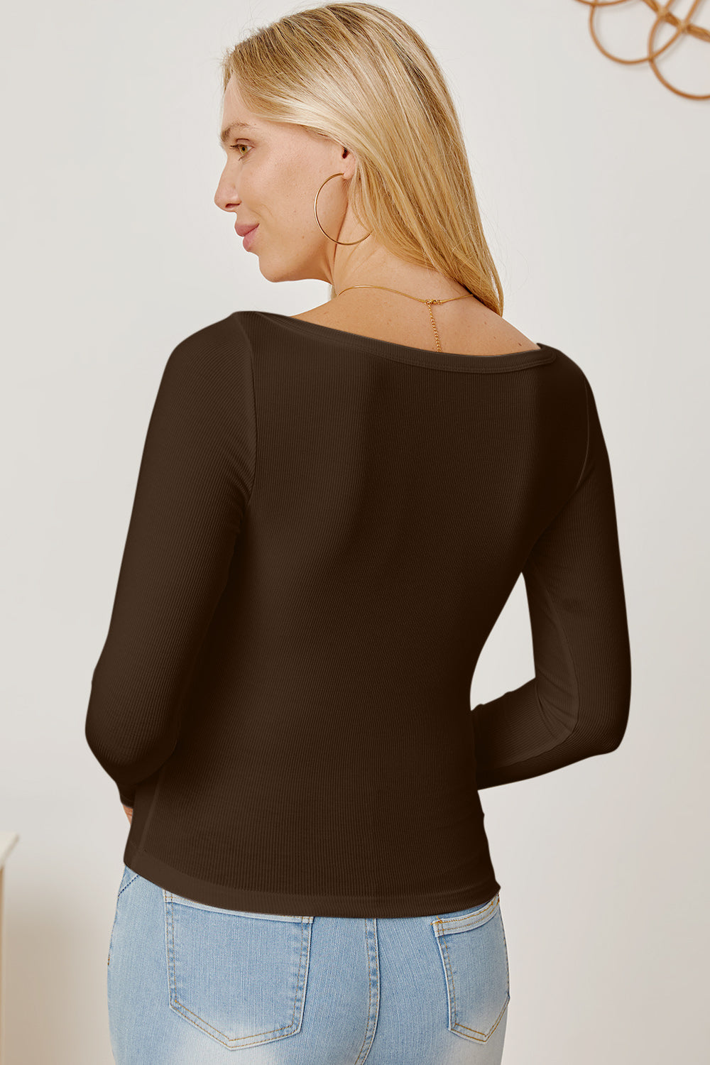 Square Neck Long Sleeve T-Shirt-Angel Casuals