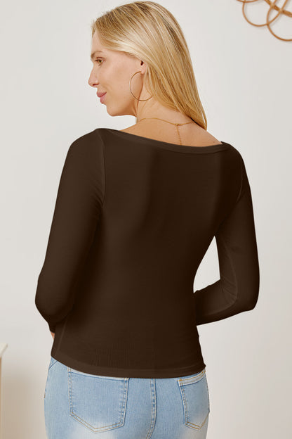 Square Neck Long Sleeve T-Shirt-Angel Casuals