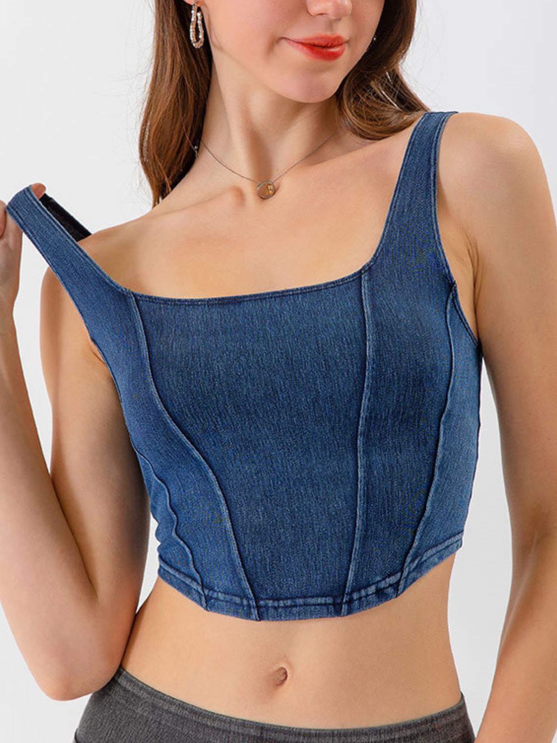 Seam Detail Cropped Denim Tank-Angel Casuals