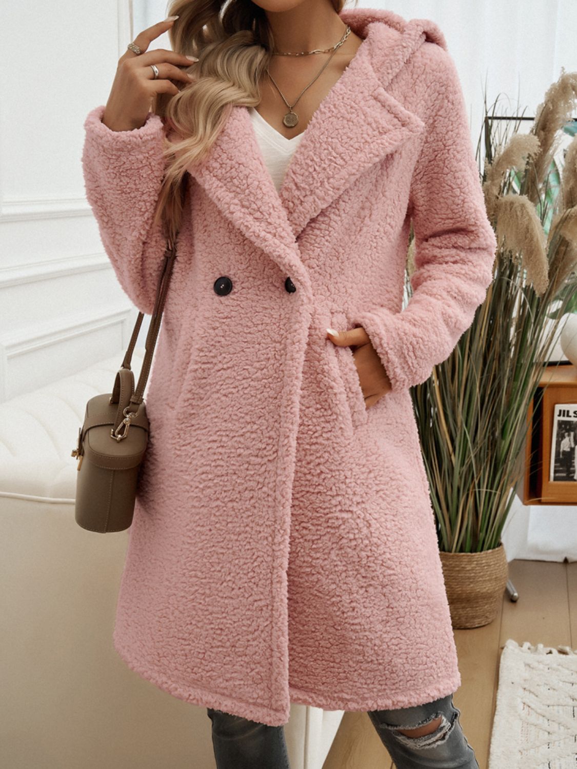 Devine Pocketed Long Sleeve Hooded Teddy Coat-Angel Casuals