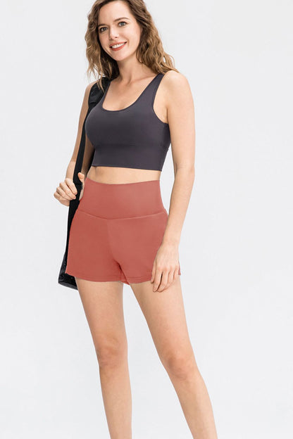 Wide Waistband Sports Shorts with Pockets-Angel Casuals