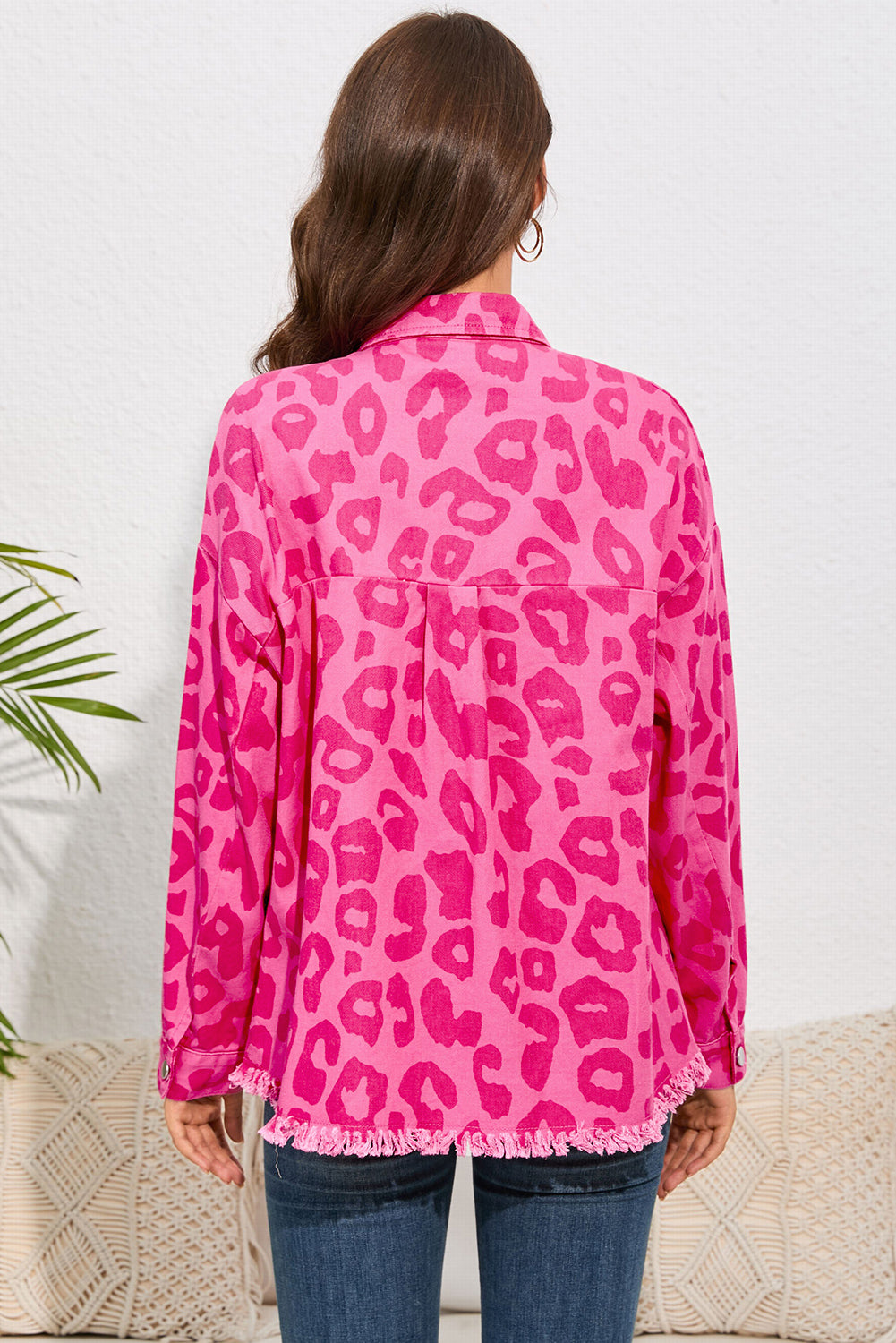 Leopard Raw Hem Jacket-Angel Casuals