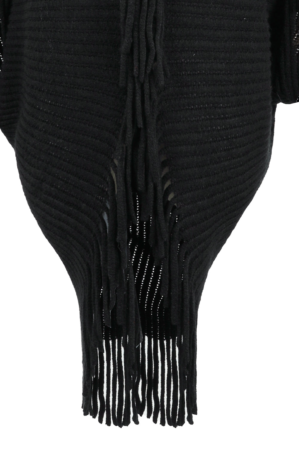 Fringe Detail Long Sleeve Ribbed Poncho-Angel Casuals