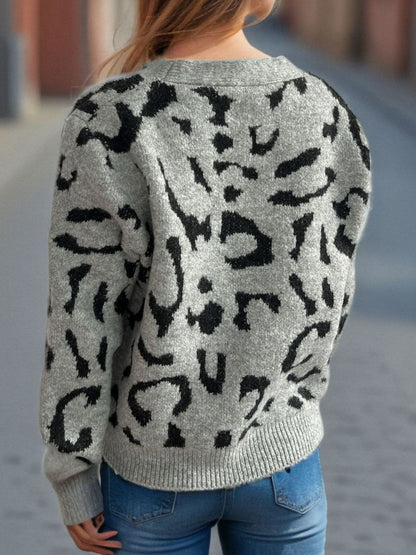 Leopard V-Neck Button Up Cardigan-Angel Casuals