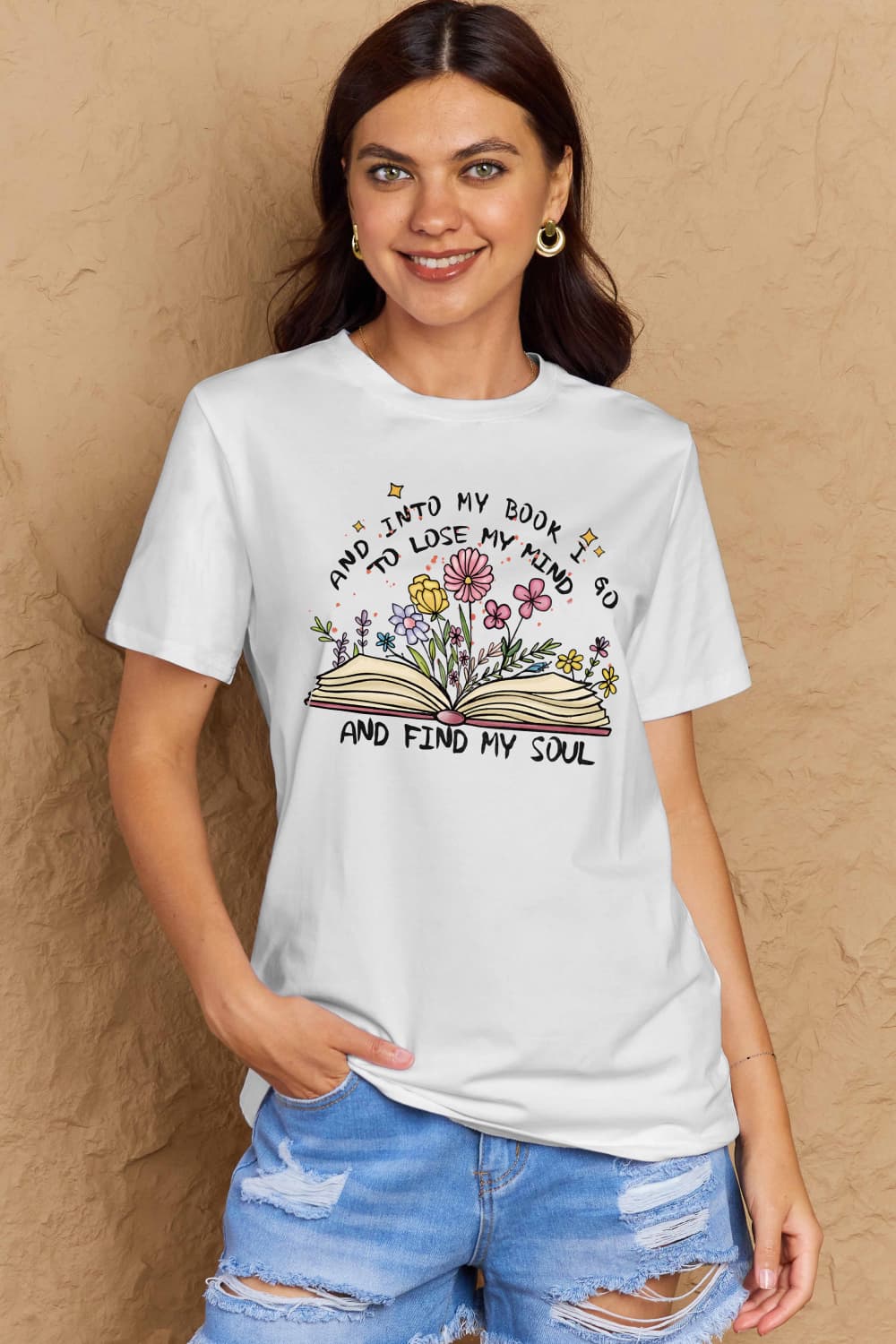 Simply Love Full Size Book & Flower Graphic Cotton Tee-Angel Casuals