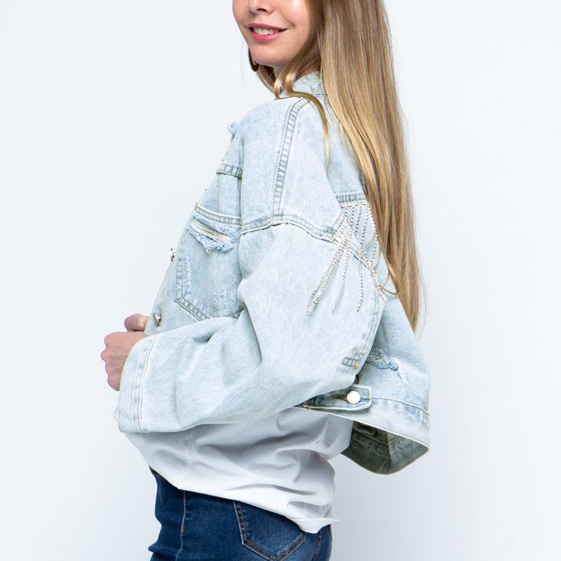 Cropped Collared Neck Dropped Shoulder Denim Jacket-Angel Casuals