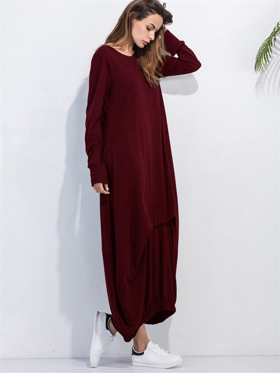 Full Size Round Neck Long Sleeve Sweatshirt Dress-Angel Casuals