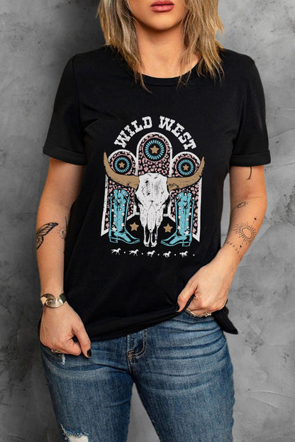 WILD WEST Graphic Short Sleeve Tee Shirt-Angel Casuals