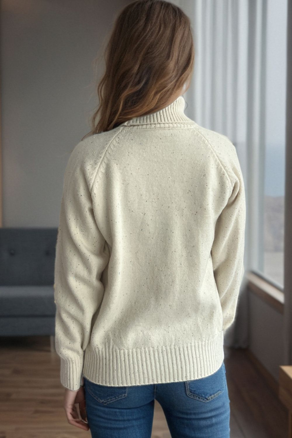 Ribbed Turtleneck Raglan Sleeve Sweater-Angel Casuals