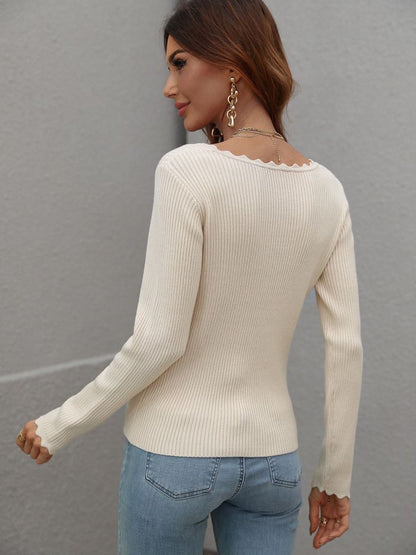 V-Neck Ribbed Knit Top-Angel Casuals