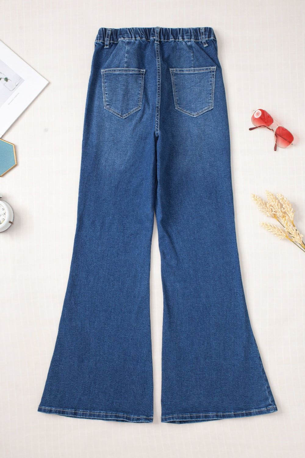 Elastic Waist Bootcut Jeans with Pockets-Angel Casuals