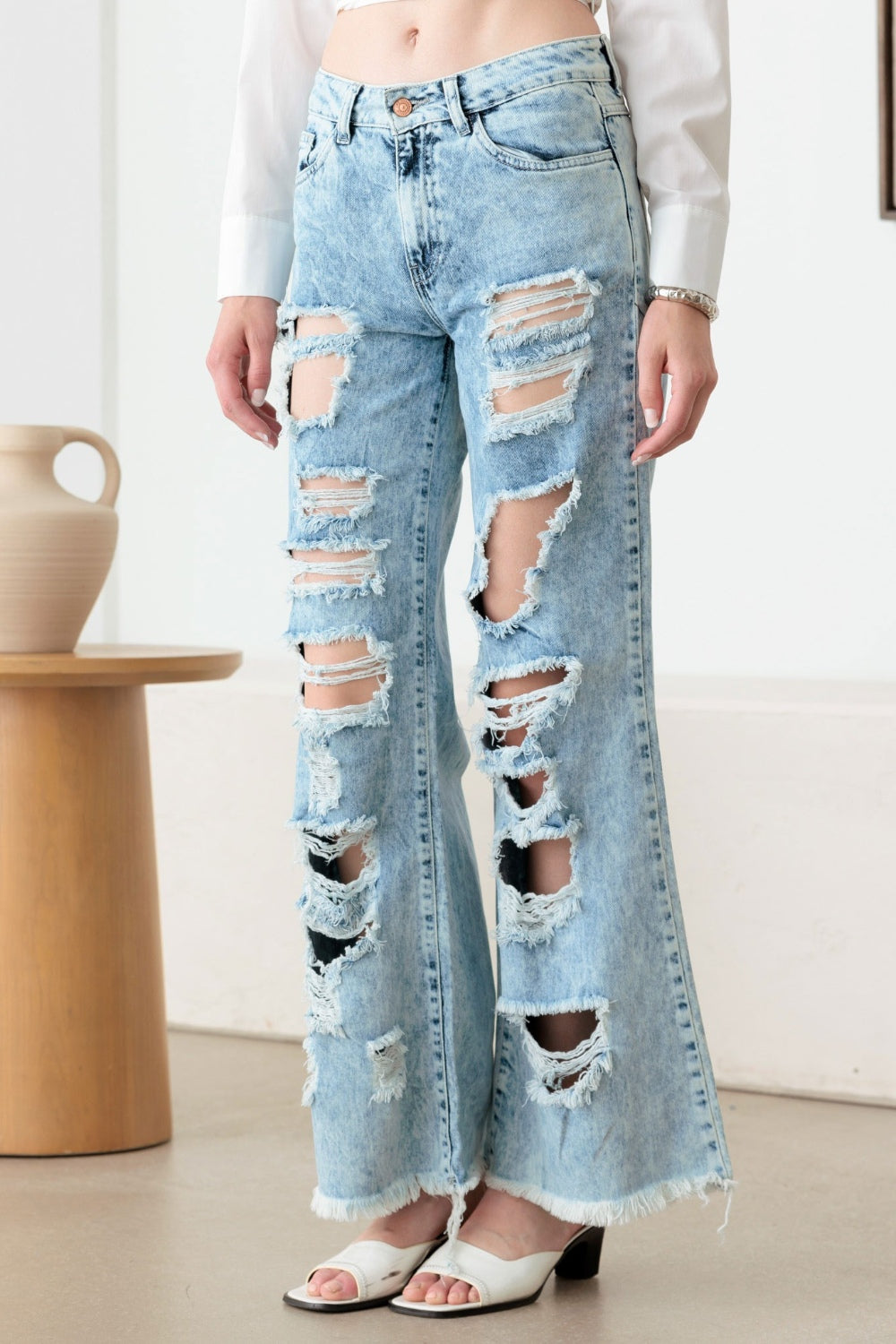 Litz La Distressed Frayed Hem Flare Jeans-Angel Casuals