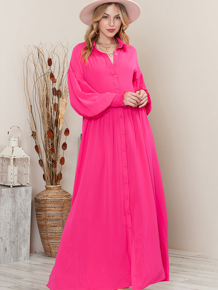 Collared Neck Button-Up Maxi Dress-Angel Casuals