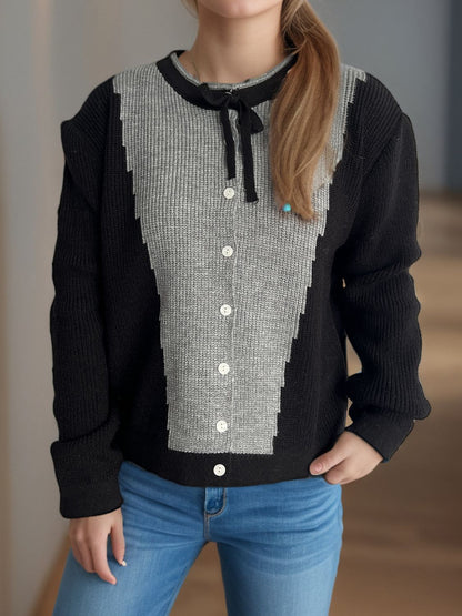 Contrast Button Down Long Sleeve Cardigan-Angel Casuals