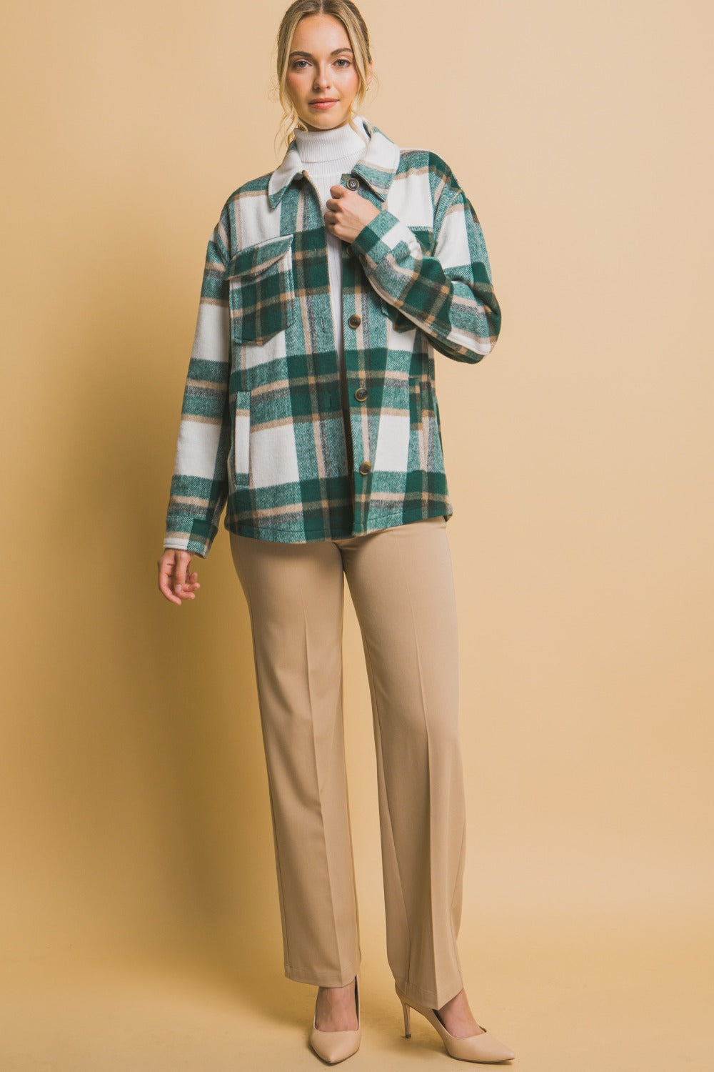 Love Tree Plaid Button Up Shacket-Angel Casuals