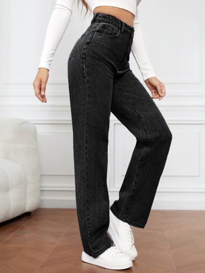 High Waist Straight Jeans-Angel Casuals