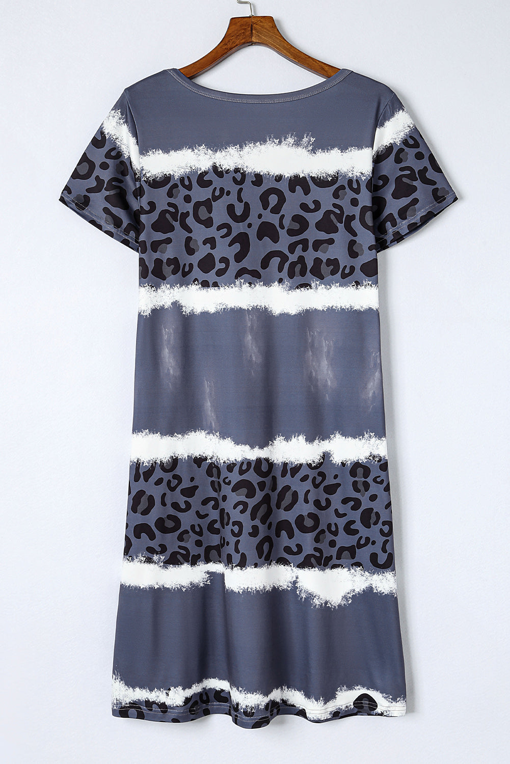 Leopard Color Block V-Neck Short Sleeve Dress-Angel Casuals