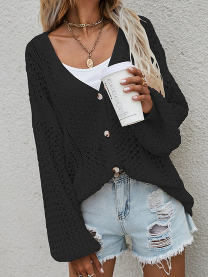Openwork Button Front Cardigan-Angel Casuals