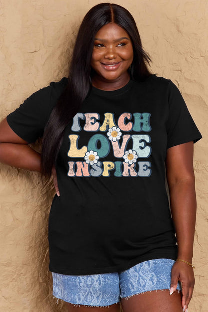 Simply Love Full Size TEACH LOVE INSPIRE Graphic Cotton T-Shirt-Angel Casuals