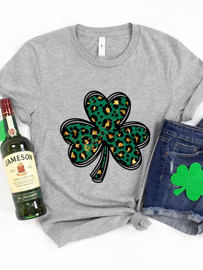 Lucky Clover Round Neck Short Sleeve T-Shirt-Angel Casuals
