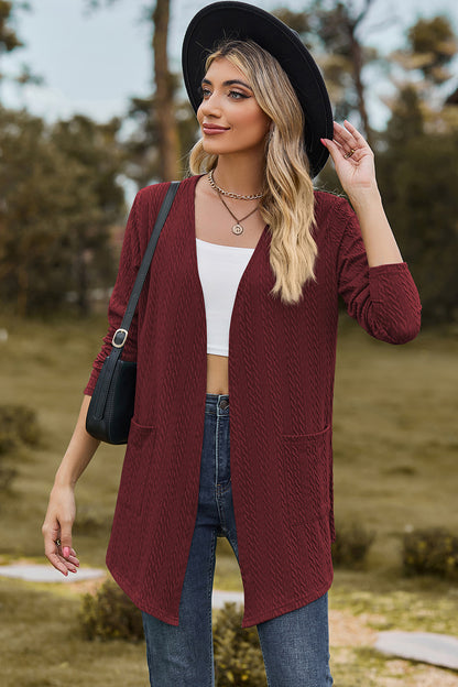 Open Front Long Sleeve Cardigan-Angel Casuals