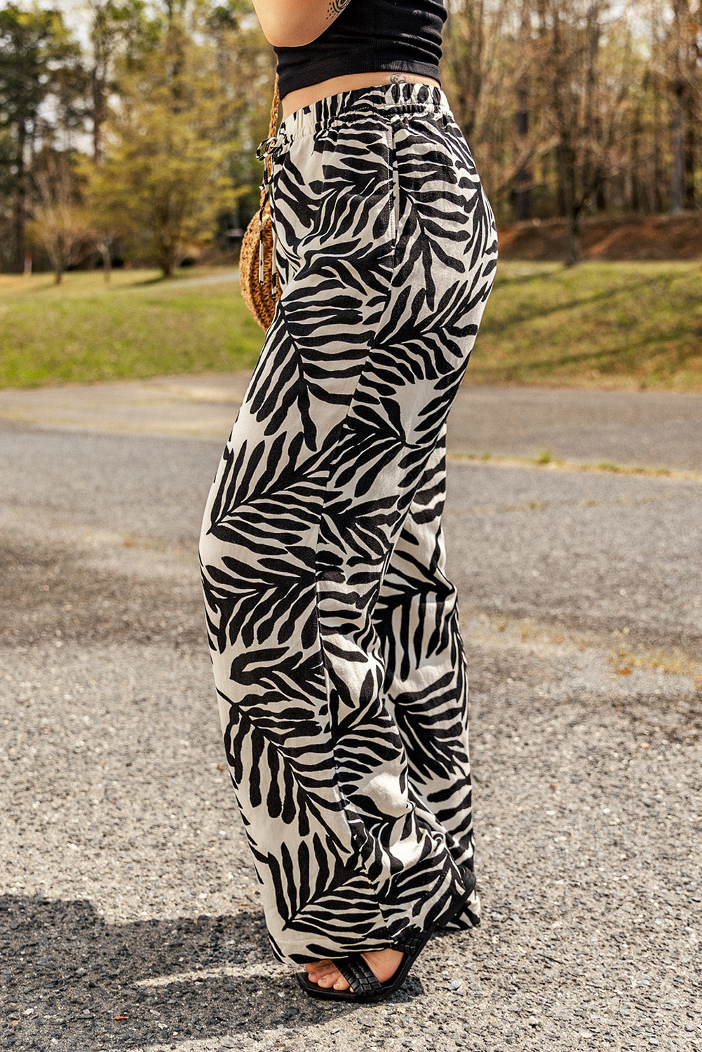 Printed Drawstring Waist Pants with Pockets-Angel Casuals