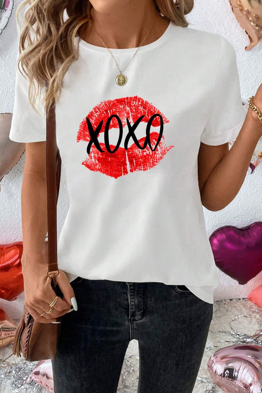 XOXO Lip Graphic Round Neck T-Shirt-Angel Casuals