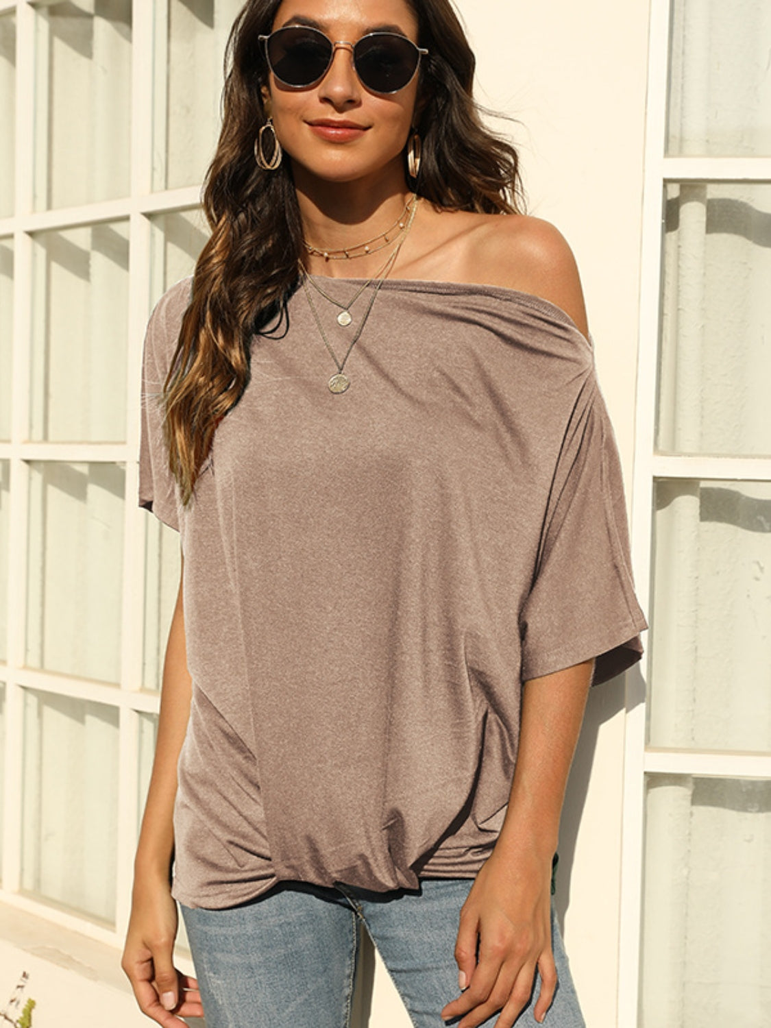 One Shoulder Short Sleeve T-Shirt-Angel Casuals