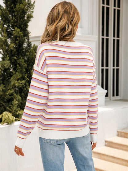 Angel Wings Striped Drop Shoulder Knit Top-Angel Casuals