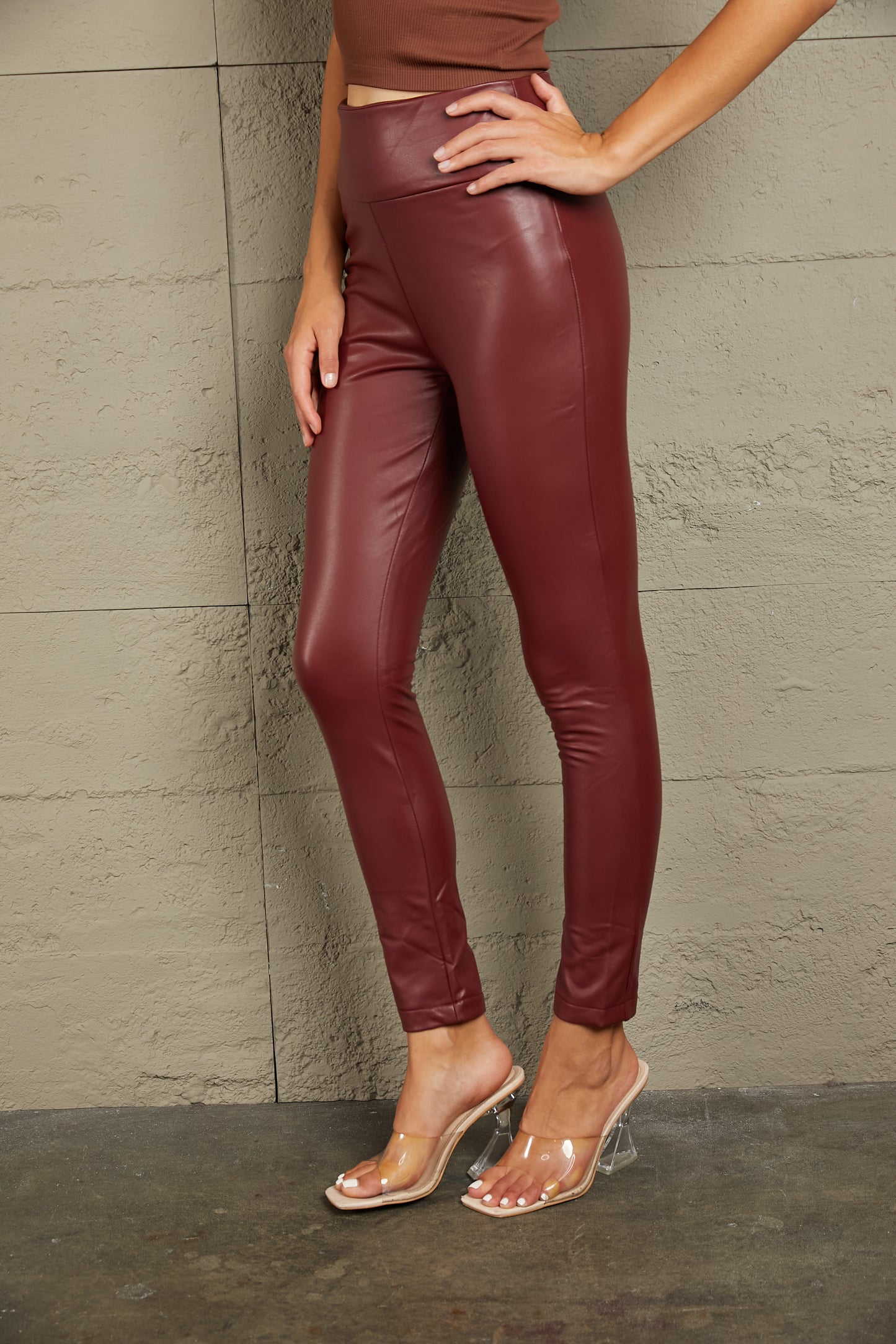 PU High Waist Straight Pants-Angel Casuals