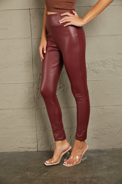 PU High Waist Straight Pants-Angel Casuals