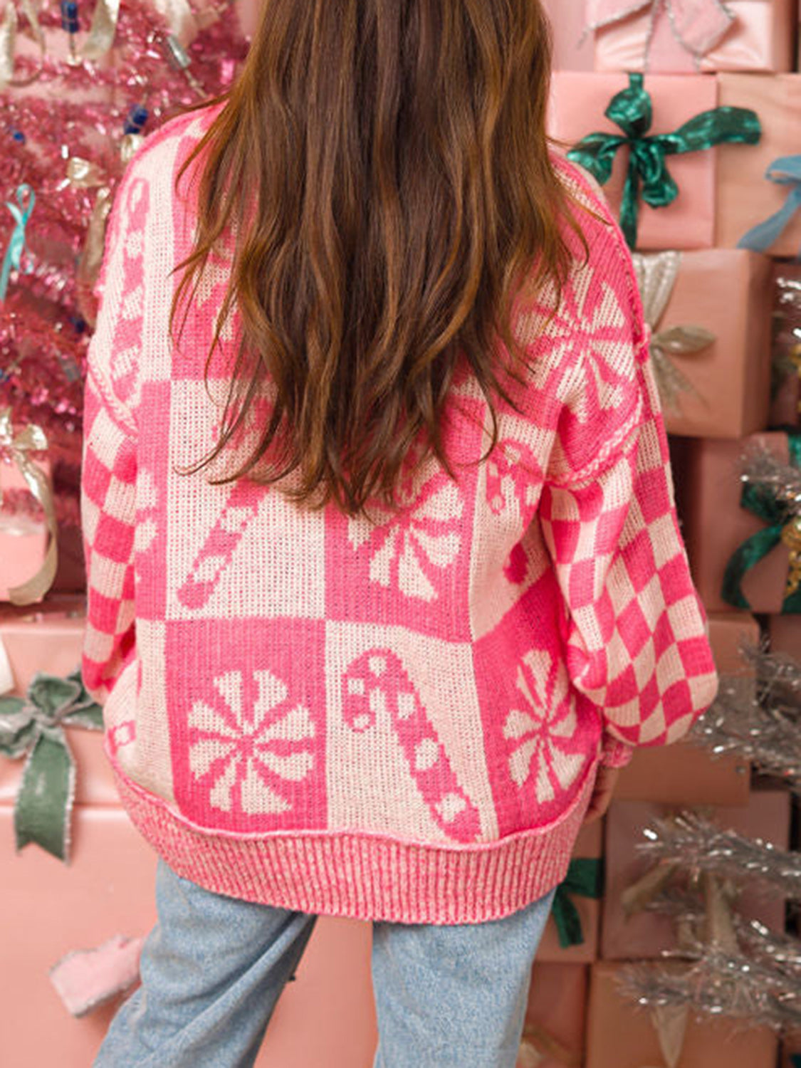 Candy Cane Round Neck Long Sleeve Sweater-Angel Casuals