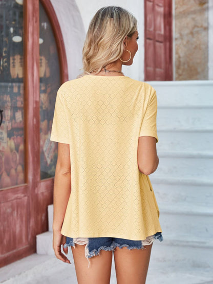 Eyelet Open Front Short Sleeve Cover Up-Angel Casuals