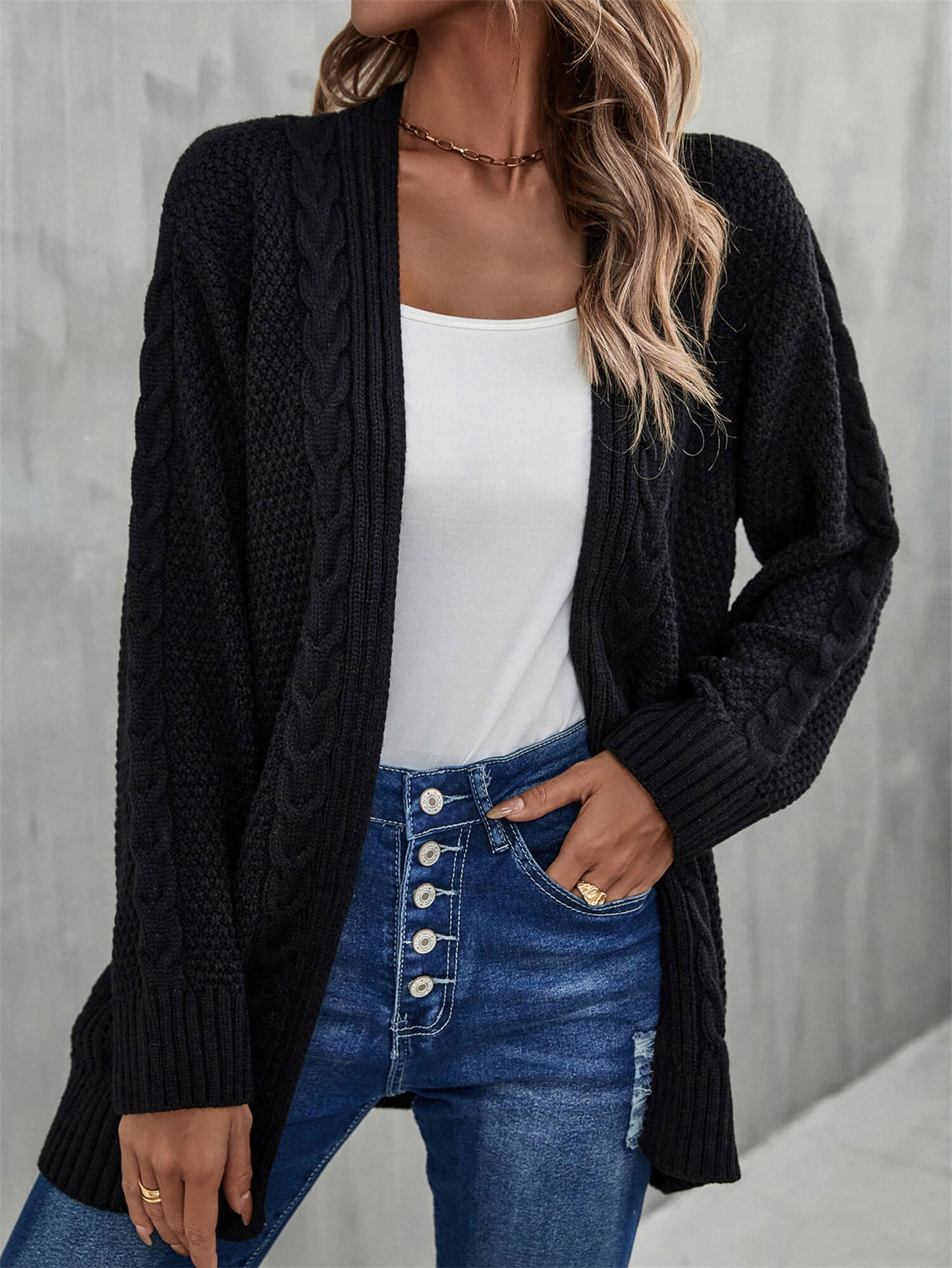 Warm Fall Mixed Knit Open Front Longline Cardigan-Angel Casuals