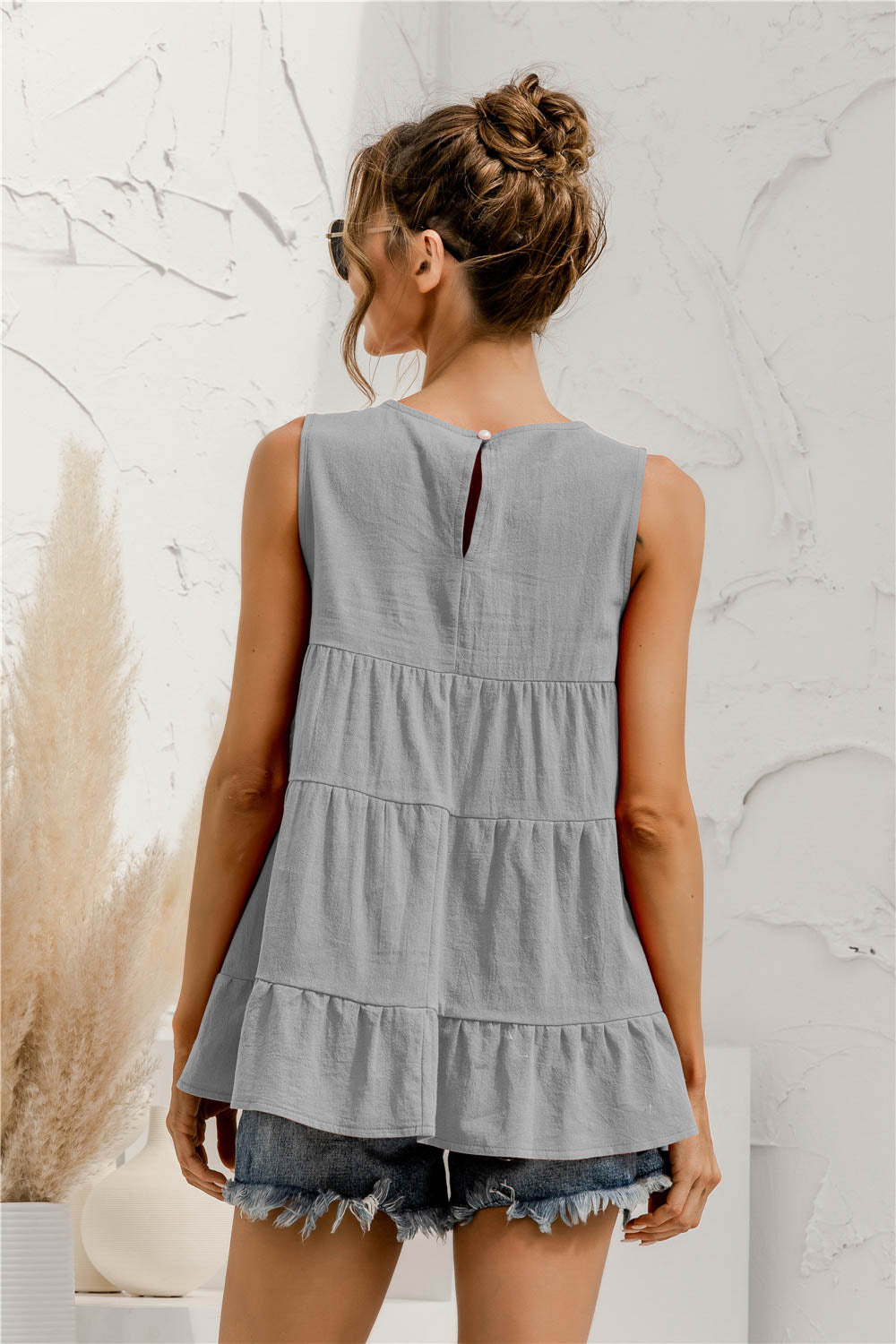 Round Neck Tiered Tank-Angel Casuals