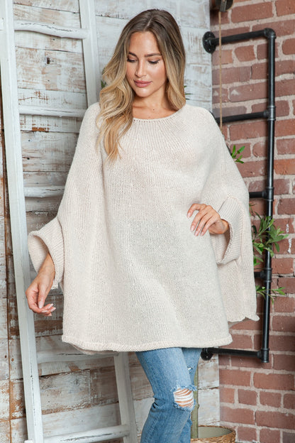 Round Neck Batwing Sleeve Sweater-Angel Casuals