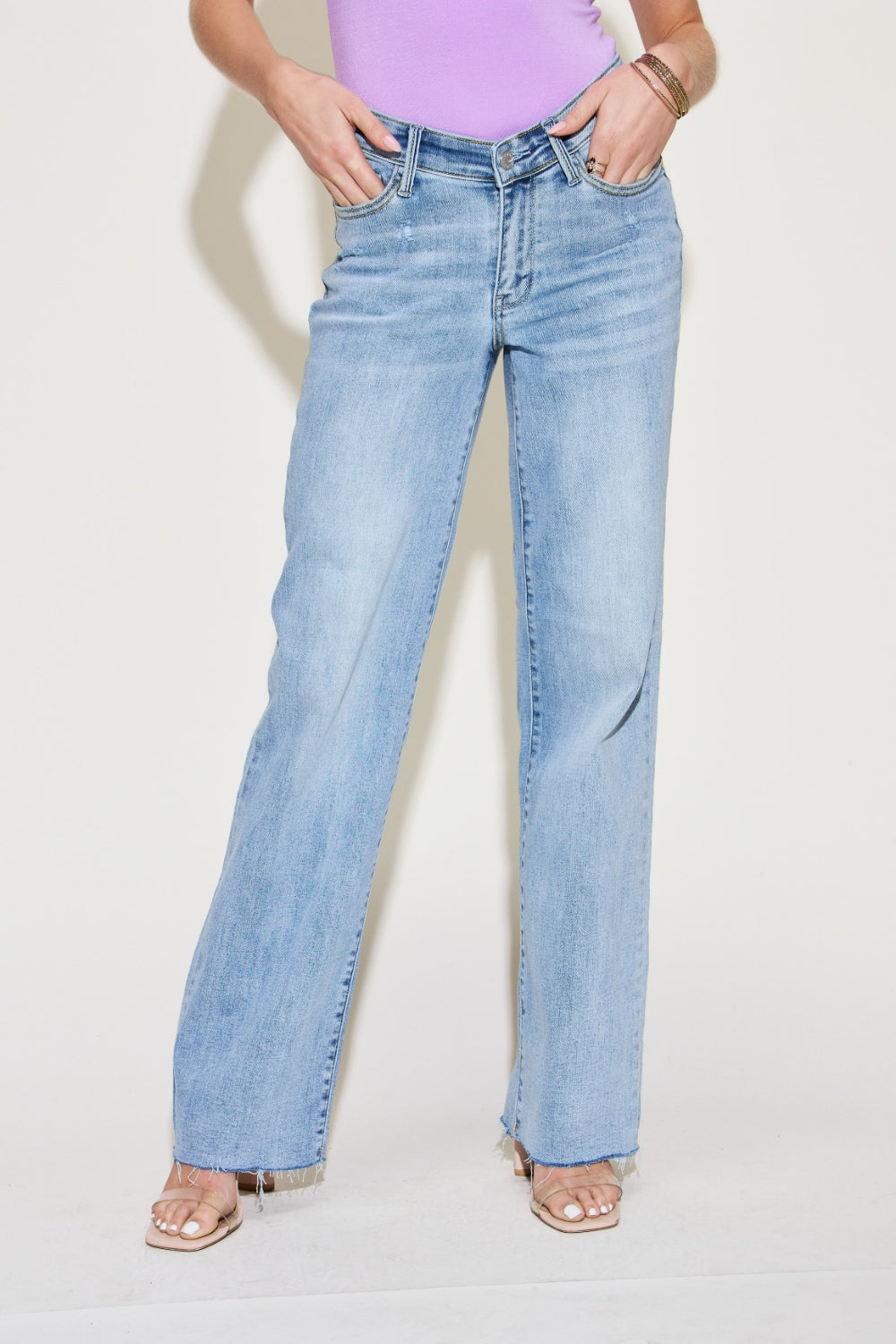 Judy Blue Full Size V Front Waistband Straight Jeans-Angel Casuals