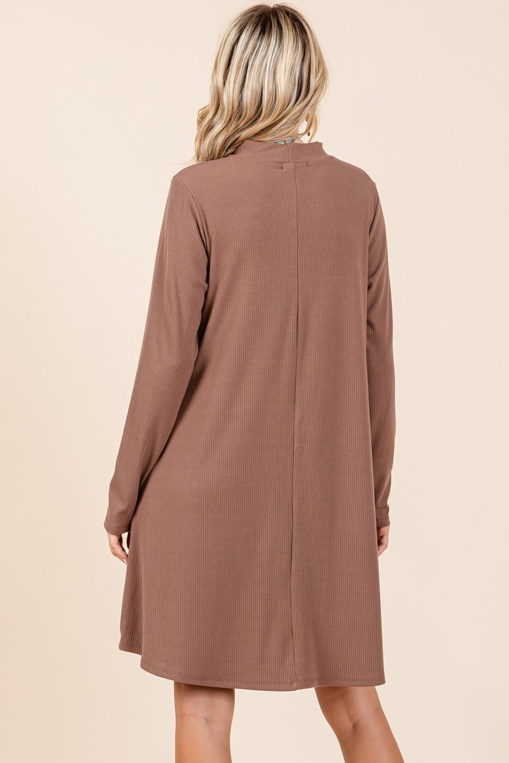 Mittoshop Mock Neck Long Sleeve Dress with Pockets-Angel Casuals