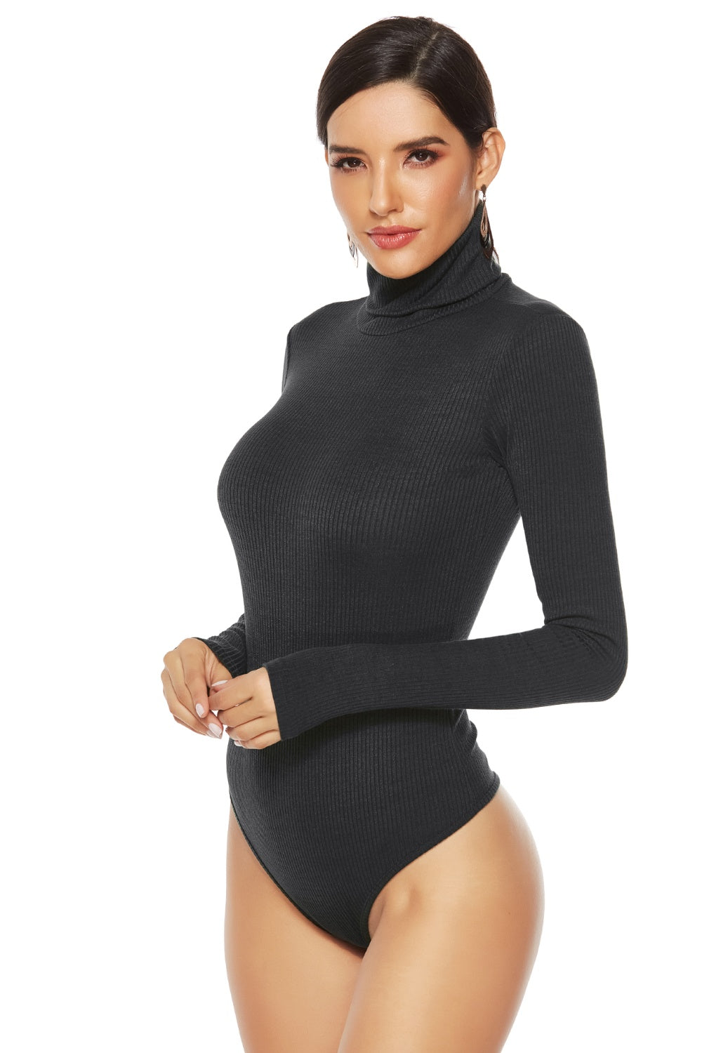 Ribbed Turtleneck Long Sleeve Bodysuit-Angel Casuals