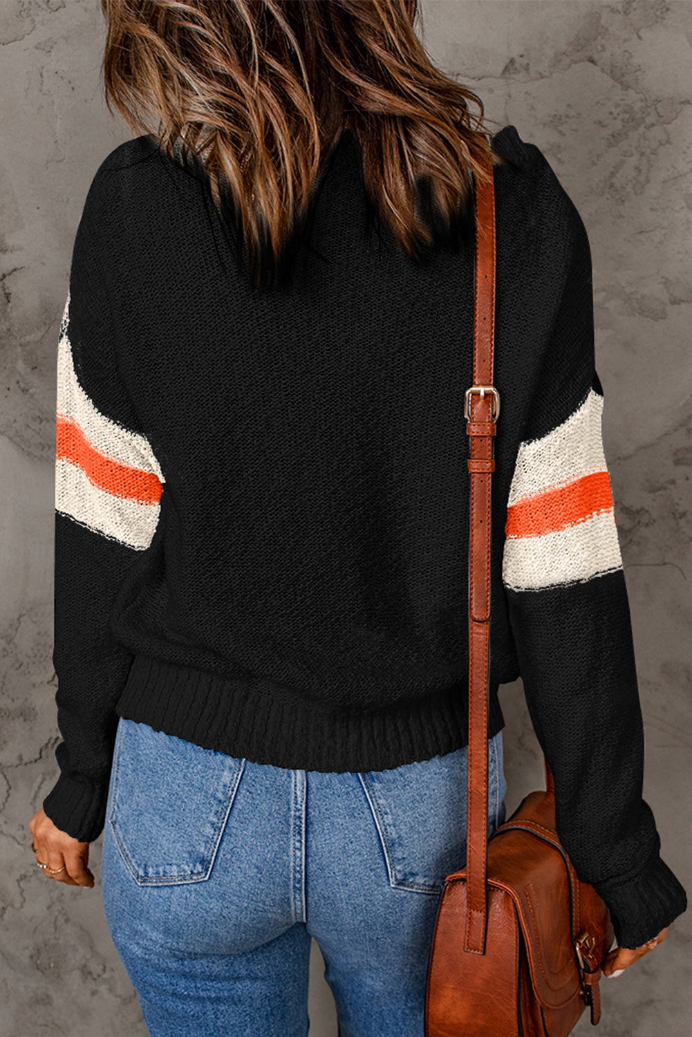 Contrast Round Neck Dropped Shoulder Sweater-Angel Casuals