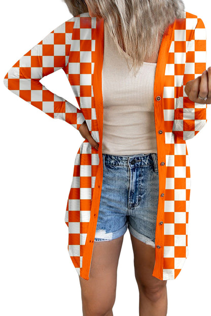 Checkered Button Up Long Cardigan-Angel Casuals