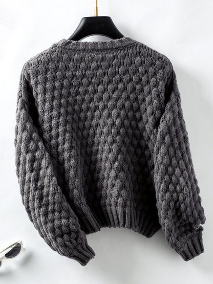 Cable-Knit Round Neck Long Sleeve Sweater-Angel Casuals