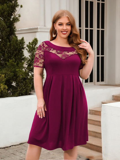 Plus Size Ruched Round Neck Short Sleeve Dress-Angel Casuals