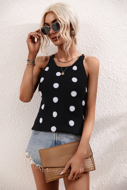 Polka Dot Round Neck Knit Tank-Angel Casuals